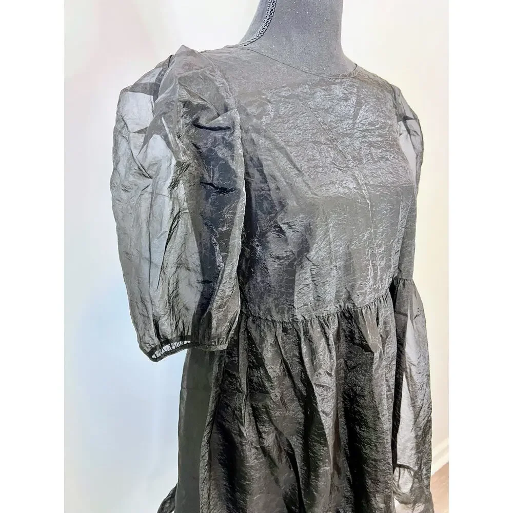 Aritzia Wilfred Madeleine Dress in Black Size XXS Chiffon Short Sleeve Lined - Picture 3 of 6